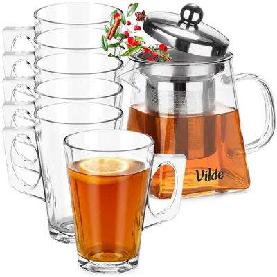Immagine prodotto di Vilde | Teiera con filtro 330 ml - Teiera in vetro con 6 bicchieri 255 ml - Lavabile in lavastoviglie
