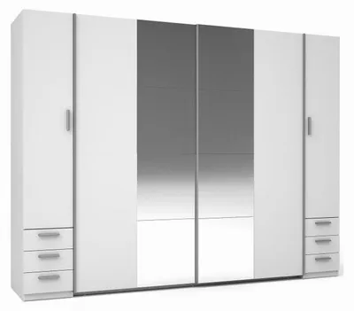 Image de Armoire 4 portes avec miroir et 6 tiroirs – STAR – Blanc – L270 cm