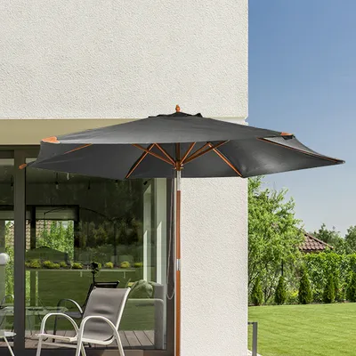 Zdjęcie produktu dla HI 62416 Parasol parasol wiejski szary 300cm drewniany stelaż