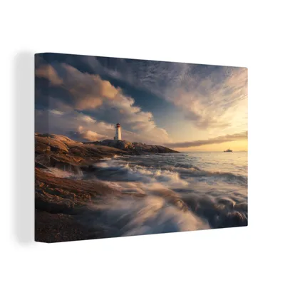 Produktbild von OneMillionCanvasses® - Leinwandbilder - 150x100 cm, Sonnenuntergang - Meer - Leuchtturm, Wandbilder Kunstdruck Wanddekoration