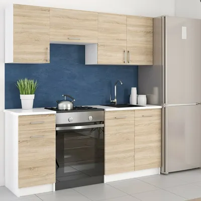 Produktbild von KÜCHE KÜCHENZEILE KÜCHENBLOCK MODERN 180 CM Einbauküche Licht sonoma, Farbe:Licht Sonoma, Farbe der Tischplatte:weiß