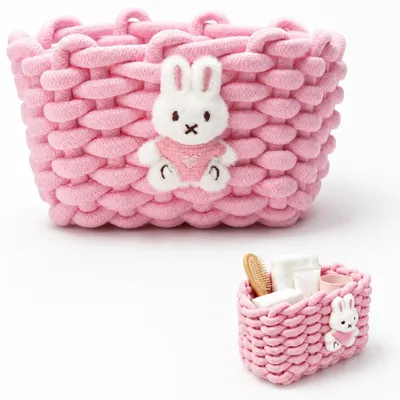 Aufbewahrungskorb aus Baumwolle, geflochten, 20x15x13 cm, rosa mit Bärenmotiv