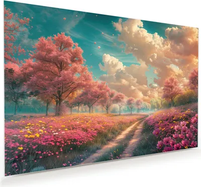 Produktbild von Glasbild 90x60cm in XXL für Wohnzimmer, Schlafzimmer Motiv Blühender Weg