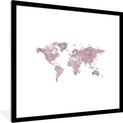 Produktbild von MuchoWow® MuchoWow® Gerahmtes Poster Weltkarte - Weiß - Marmor 40x40 cm - Poster mit zchwarzem Bilderrahmen - Poster - Plakat im Rahmen