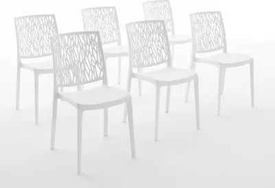 Image de lot de 6 chaises empilables en polypropylène avec fibre de verre pour l'extérieur et le jardin, bar et restaurant, cuisine design moderne - LISA - Blanc