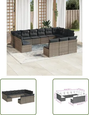 Produktbild von The Living Store 13-tlg. Garten-Sofagarnitur mit Kissen Grau Poly Rattan