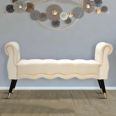 Immagine prodotto di Humahu - Panca, 120x40x60h cm Bianco Crema, in Velluto, con Braccioli e Dettagli Dorati
