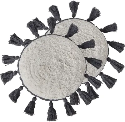 Produktbild von BELIANI Dekokissen 2er Set Cremeweiß Baumwolle Rund 40x40 cm Zweifarbig mit Quasten Modern Wohnzimmer Deko Kinderzimmer Sofakissen