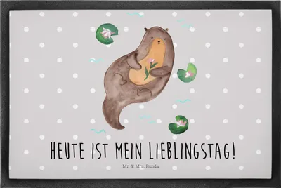 Produktbild von Mr. & Mrs. Panda fußmatte Otter Seerose 50 x 75 cm - Grau Pastell - Geschenk, Seeotter, Fluss, Sauberlaufmatte, Bodenvorleger, Schmutzmatte, Lieblingstag, Fußabstreifer