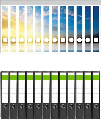 Produktbild von Wallario 12 Stück schmale Ordner inkl. Klebeetiketten mit Motive Sonnenuntergang über dem Meer I -  Set mit Rückenschildern / Ordnerrücken Stickern