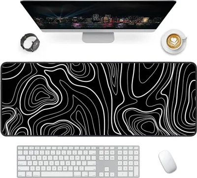 Image de Grand tapis de souris de jeu XXL noir et blanc 80x30cm