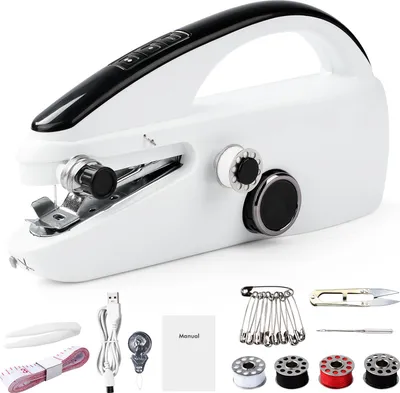 Produktbild von Mini Handnähmaschine – Tragbare elektrische Nähmaschine mit Nähzubehör, leicht und vielseitig für DIY, Stoffe bis 1,8 mm