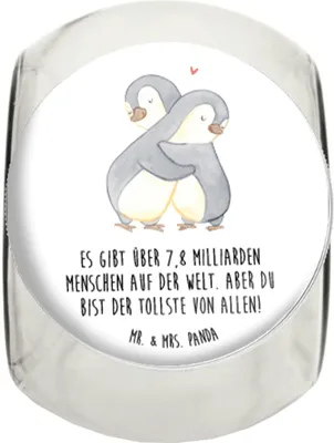Produktbild von Mr. & Mrs. Panda Bonboniere Pinguine Kuscheln XL 2000ml - Weiß - Geschenk, Jahrestag, Kaffeedose, glasbehälter, für Freundin, Vorratsbehälter, Frauen, keksglas, Partner