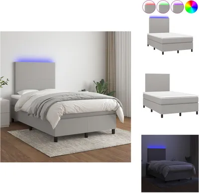 Produktbild von vidaXL Boxspringbett mit Matratze & LED Hellgrau 120x200 cm Stoff -  Betten & Bettgestelle