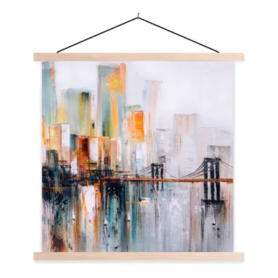 Produktbild von MuchoWow® Textilposter Ölgemälde - Skyline - Abstrakt 120x120 cm mit holzfarbenen Rahmen - Textil-Poster