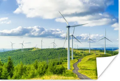 Produktbild von MuchoWow® Poster Ein Feld von Windmühlen in der grünen Landschaft 120x80 cm - Bilder