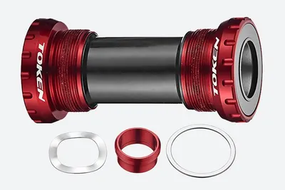 Zdjęcie produktu dla TOKEN TK878EX z adapterem do centralnej mieszanki GXP BSA Mechanizm korbowy: Shimano (24 mm) i Sram GXP (24/22 mm), czerwony, łożysko premium, 100 g,