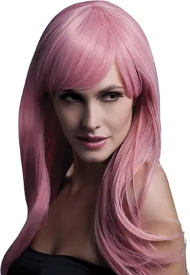 Produktbild von Langer Federschnitt mit Pony rosa - für Fasching