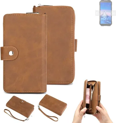 Produktbild von K-S-Trade Handyhülle Schutzhülle kompatibel mit Doogee S61 & Portemonnee Tasche Handytasche Case Etui Geldbörse Wallet braun (1x)