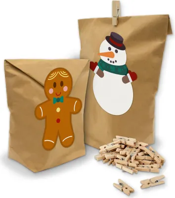 Produktbild von itenga SET Geschenktüten "Weihnachtsbande" 24 x Tüten + Klammern + Sticker Bande