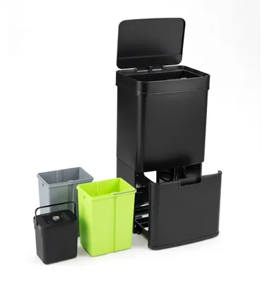 Immagine prodotto di COSTWAY, bidone dei rifiuti da 72 litri con 4 scomparti, contenitore automatico con sensore, sistema di raccolta differenziata: 2 scomparti da 11 litri + 1 scomparto da 3,5 litri + 1 scomparto da 46,5 litri, contenitore per rifiuti da cucina, chiusura a molla, colore nero