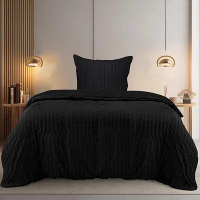 Produktbild von TRANKIELO® - Seersucker-Bettbezug-Set, 135x200 cm - Gebürstetes Microfaser-Polyester - Schwarz, inklusive Kissenbezug 80x80 cm