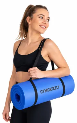 Produktbild von Yogamatte 180x63x1,5 cm extra dick 15 mm | Rutschfeste Trainingsmatte gepolstert | dicke Gymnastikmatte Blau mit Tragegurt für Fitness Yoga Pilates | Matte für Indoor & Outdoor