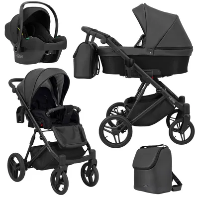 Produktbild von Kunert Lazzio Premium 3-in-1 Kombikinderwagen Schwarz Eco mit Babyschale