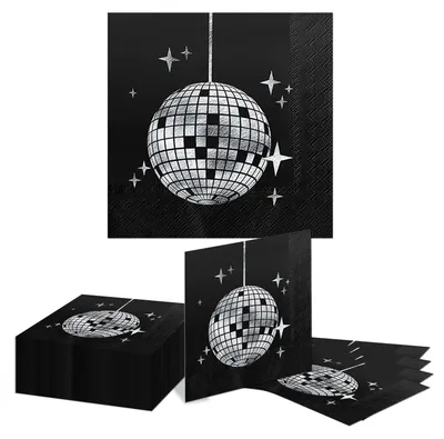 40er-Pack Disco-Cocktailservetten, schwarz, 2-lagig, 25 x 25 cm