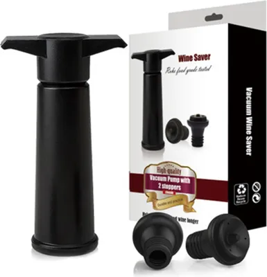 Produktbild von Vakuum-Flaschenverschlüsse, schwarze Pumpe mit Weinsparverschlüssen, hält Wein frisch (schwarze Pumpe + 2 Verschlüsse)