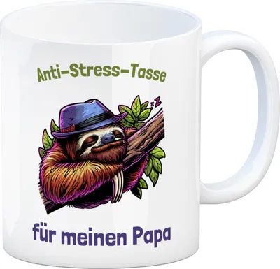 Produktbild von Papa-Faultier mit Hut Kaffeebecher mit Spruch Anti-Stress-Tasse für meinen Papa