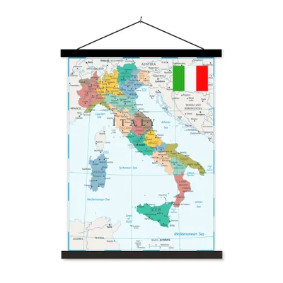 Obrázok produktu pre MuchoWow® Textilný plagát - Mapa - Taliansko - Mestá - 40x53cm - S čiernymi lamelami