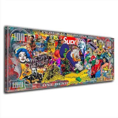 Produktbild von Pop Art Dollar Stars Leinwandbild Wandbild Deko Kunst XL: 175x70x4cm