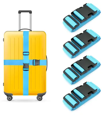 Productafbeelding van Set van 4 kofferriemen, verstelbare bagageriemen met adreslabel, blauw