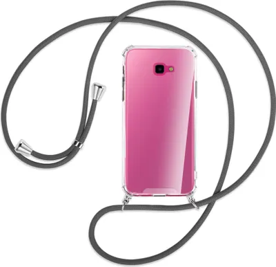Produktbild von Handykette Backcover-Schutzhülle mit Band (Metall silberfarben) für Samsung Galaxy J4 Plus - dunkelgrau