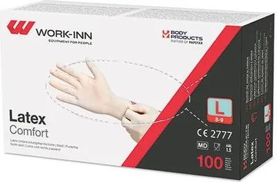 Produktbild von "WORK-INN" Handschuhe, Latex puderfrei "Comfort" weiss - natur Größe: L