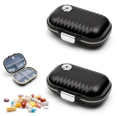 Immagine prodotto di Contenitore per pillole, piccolo, nero, 11,2 x 7,8 x 4 cm, per viaggi, con 7 scomparti