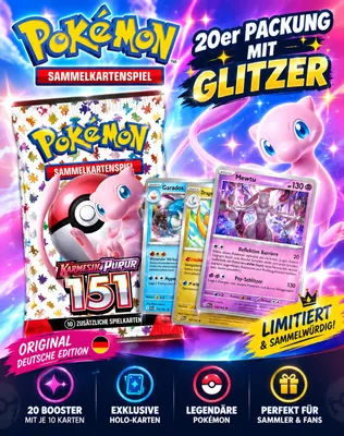 Produktbild von Pokémon 151 Mystery Pack Karten Set – 20 Stück | nur 151 | deutsch | Glitzer | boosterfrisch, KI-generiertes Bild