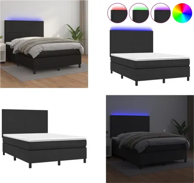 Produktbild von vidaXL Boxspringbett mit Matratze & LED Schwarz 140x200 cm Kunstleder - Boxspringbett - Boxspringbetten - Bett - Schlafzimmermöbel