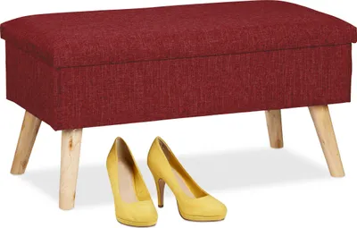 Produktbild von Relaxdays Sitzbank mit Stauraum, gepolsterte Truhenbank, modern, Holzbeine, Stoffbezug, HxBxT 39 x 77 x 39 cm, dunkelrot