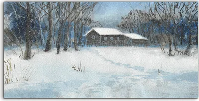 Produktbild von Coloray Glasbild 140x70  Wandbild Glasbilder Deko Malerei Winter Schnee Hütte Bäume