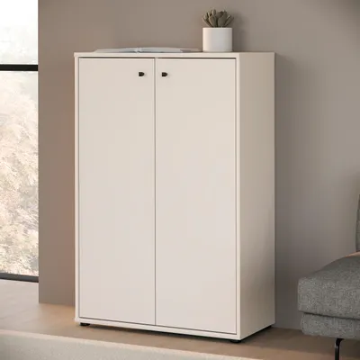 Produktbild von Forte TEMPRA 2 Kommode 70 80, moderne Kommode 2-türig, Schlafzimmer, Wohnzimmer, Holzwerkstoff, Büro, Kaschmir|Beige, 73,7 cm breit x 111,1 cm hoch x 34,8 cm tief
