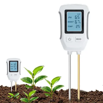 Produktbild von 3-in-1 pH-Bodentester – misst pH-Wert, Temperatur & Feuchtigkeit – mit hintergrundbeleuchtetem LCD-Display für einfache Ablesung