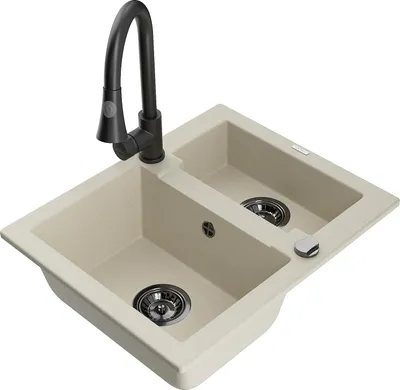 Produktbild von Mexen Carlos 1,5-Becken-Granitspüle mit Mischbatterie Elia, Beige - 6518-69-670101-70