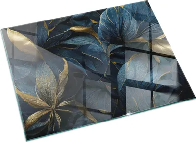 Produktbild von Elegante Blätter in Textur – Glasbodenplatte für – Kaminofen – Kaminplatte Glas – Schutzglas – Funkenschutzplatte –Glasbodenplatte Feuerfeste – Hitzeschutzplatte – Bodenschutz aus Glas – 60x40 cm