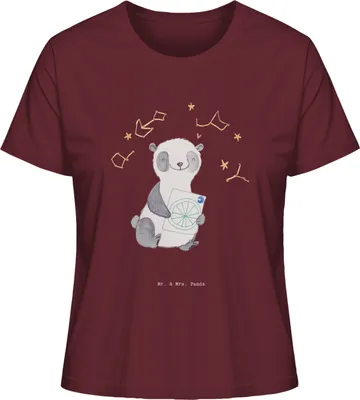 Produktbild von Mr. & Mrs. Panda Oberteil Damen Panda Astrologie Größe L - Burgundy - Geschenk, Sternbilder, Shirt, Sommershirt, Horoskop, Kurzarmshirt, Basic
