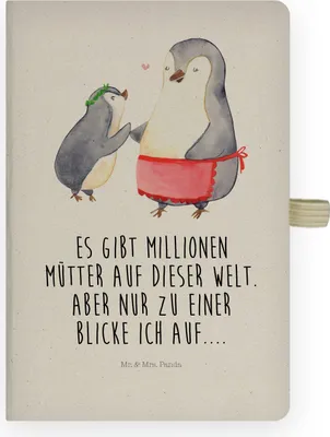 Produktbild von Mr. & Mrs. Panda notizbuch Pinguin mit Kind - Transparent - Geschenk, Tagebuch, Kladde, Muttertag, Vorbild Mama, Mutter, a4, Journal, Adressbuch, Familie