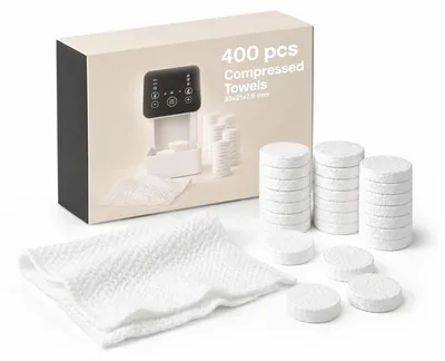 Produktbild von Komprimierte Einwegtücher für Gesichtspflege 400 Stück – 33×21×7,6 mm