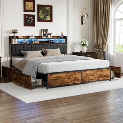 Produktbild von REMZETTA Polsterbett 180x200 cm Schwarz mit LED, USB-C & 4 Schubladen