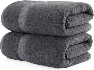 Produktbild von Unyqoos® Set 2 große Saunahandtücher 80 x 200 cm – 100% ringgesponnene Baumwolle, extra saugfähig & weich, mit Aufhängeschlaufe, Grau